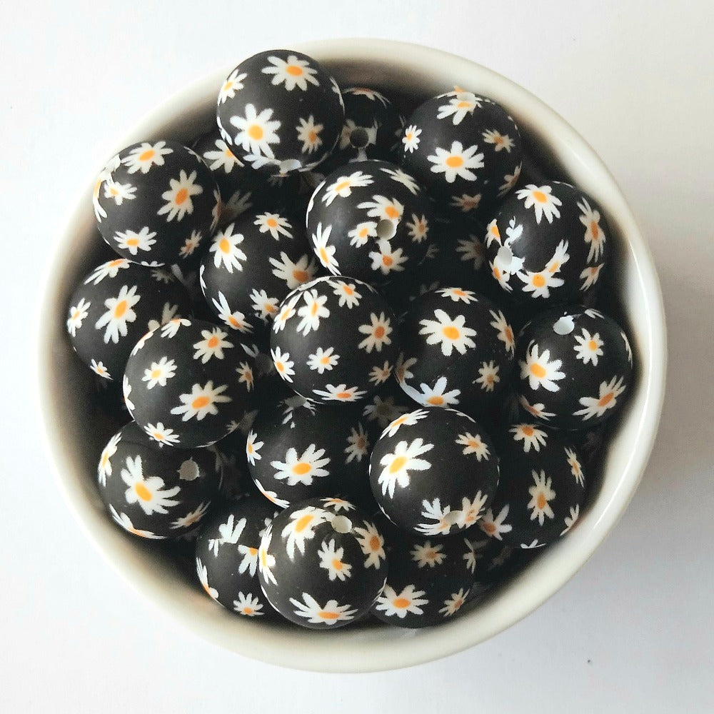 Black Daisy Silicone Print Beads
