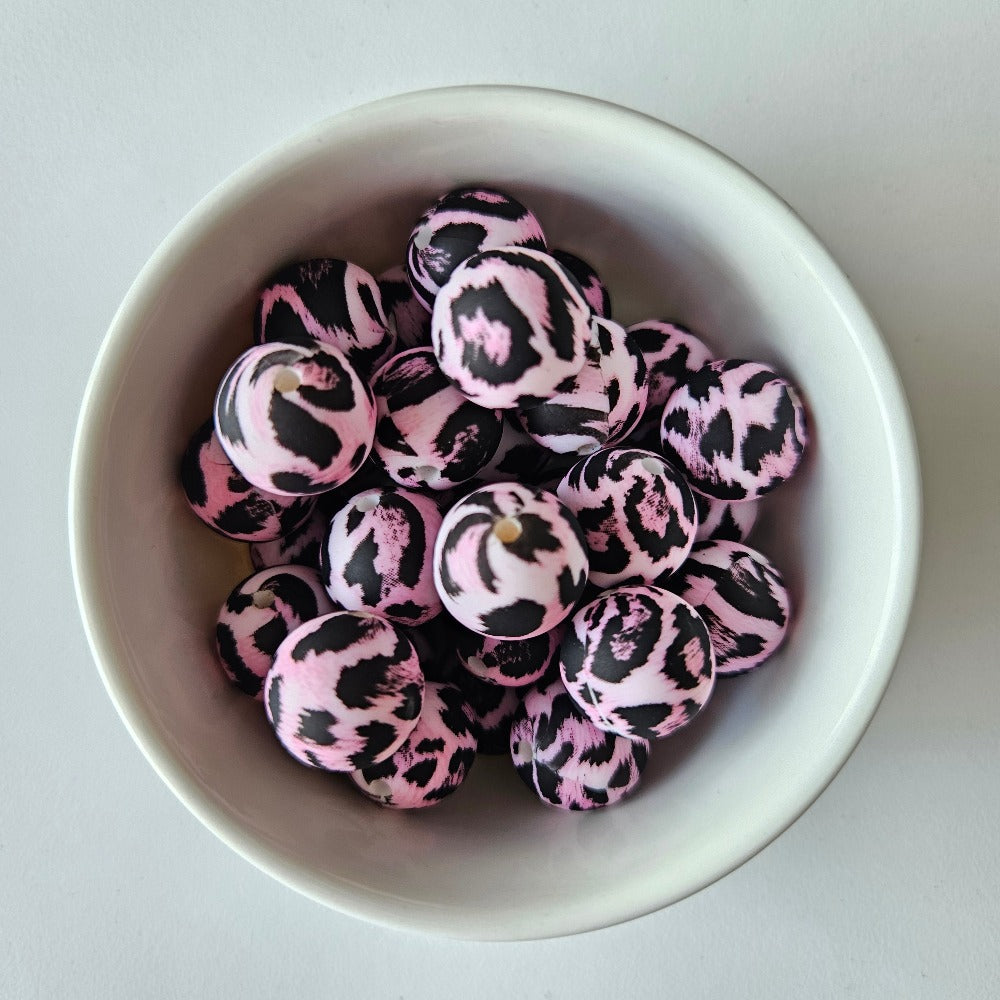 Pink Leopard Silicone Print Beads - Hey Beadly
