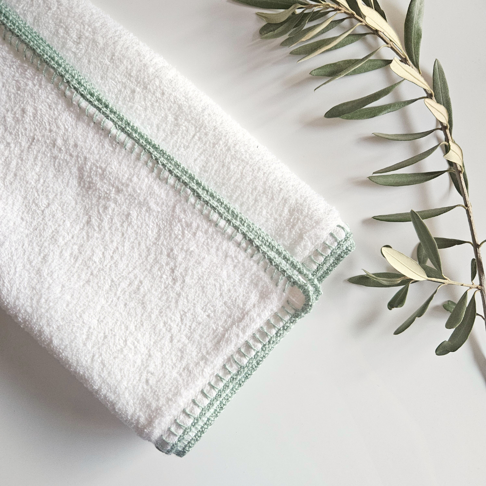 Cotton Baby Towel with Mint Crochet Edge - Hey Beadly
