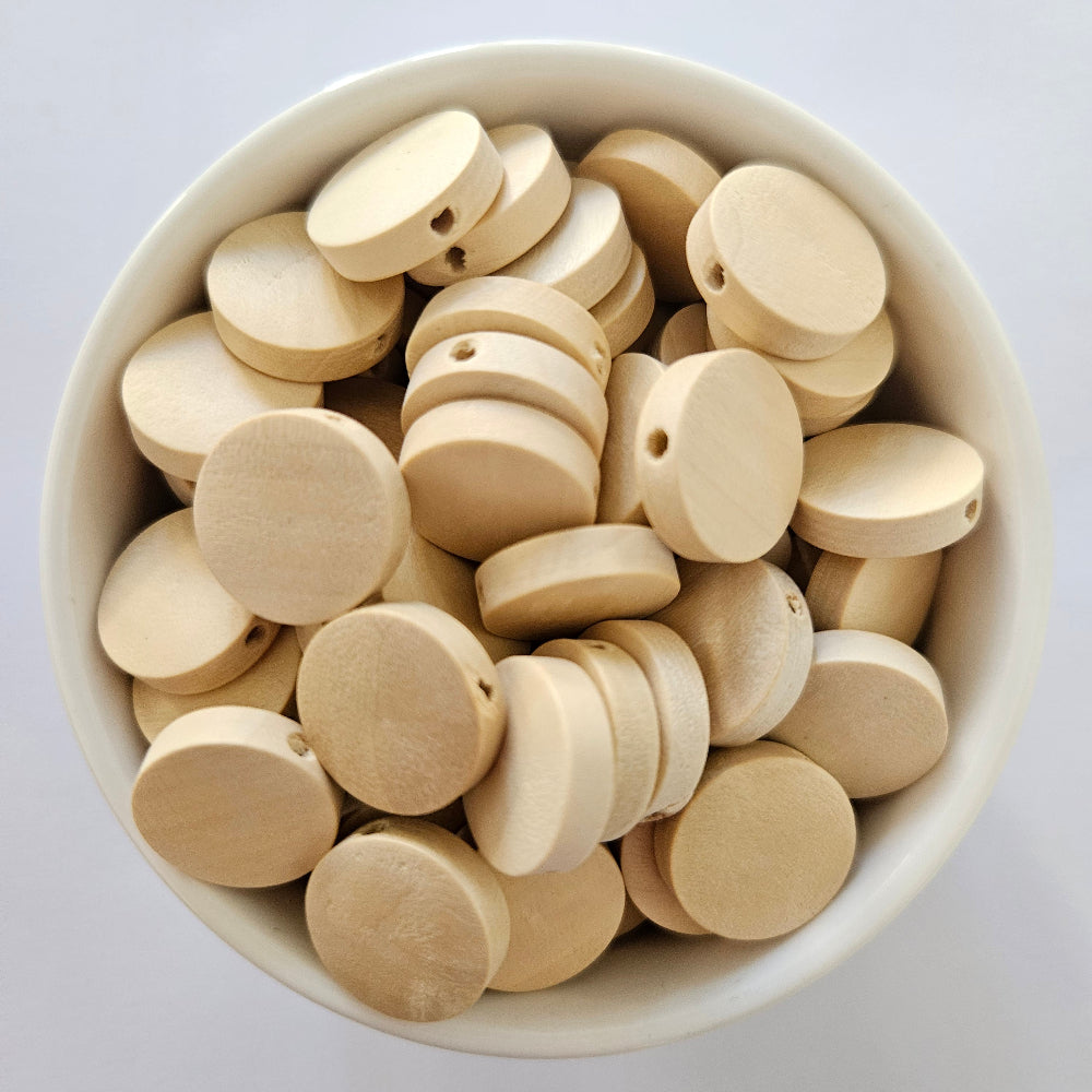 Flat round maple wood beads - Hey Beadly
