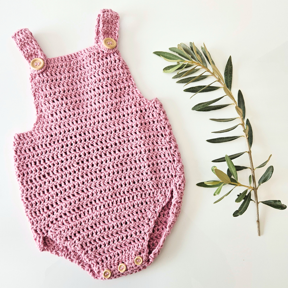 Pink Cotton Crochet Romper | Hey Beadly