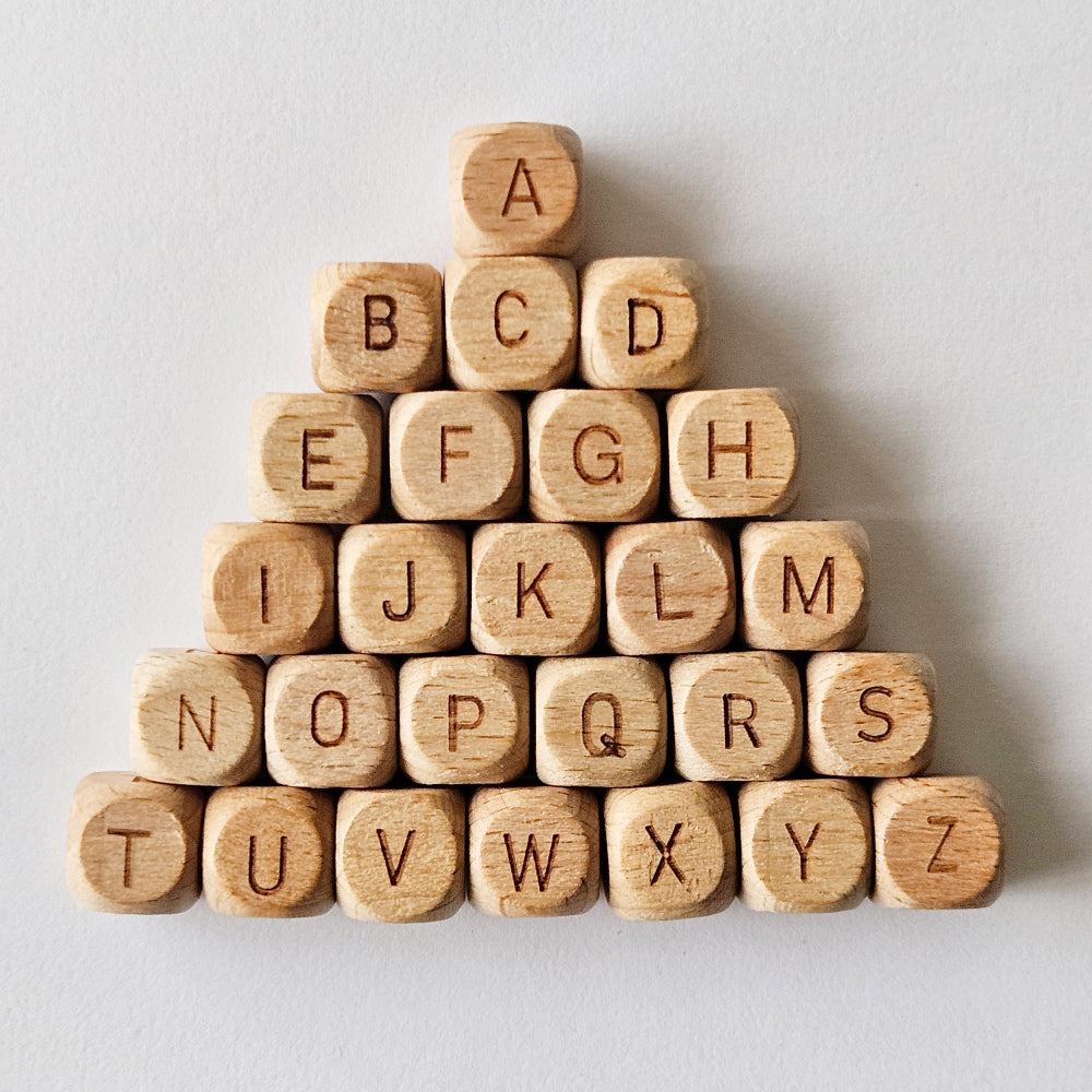 Square Beech Wood Alphabet Beads - Hey Beadly