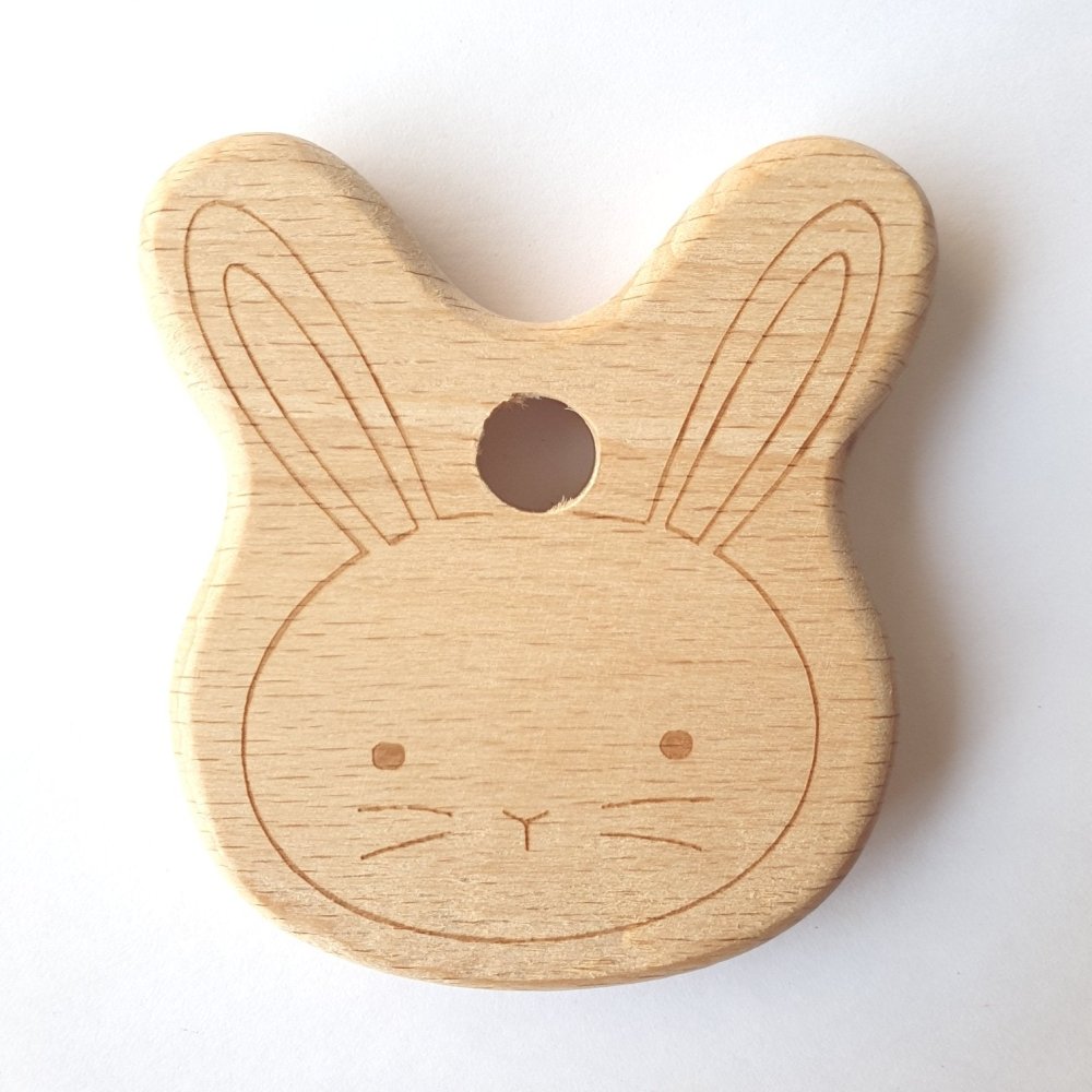 Engraved Bunny Beech Wood Teether - Hey Beadly