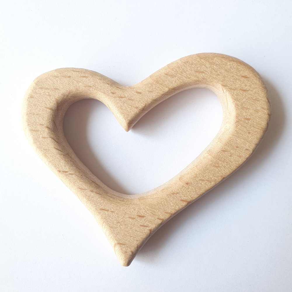 Heart Shaped Beech Wood Teether - Hey Beadly