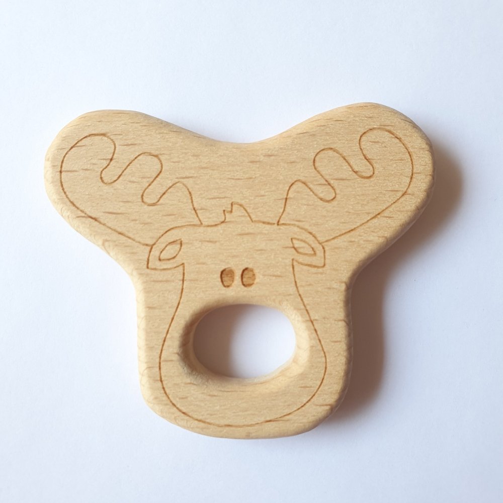 Reindeer Beech Wood Teether - Hey Beadly