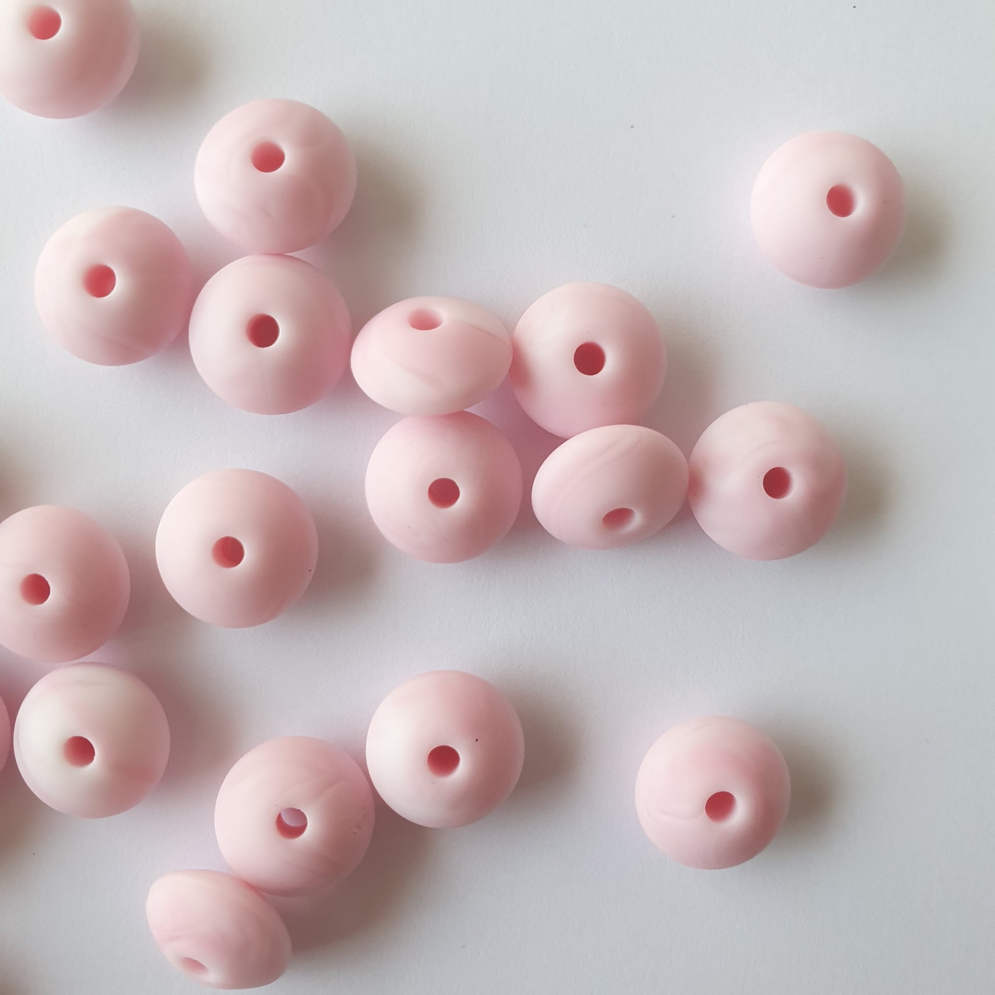 Marble Pink Silicone Lentil Beads