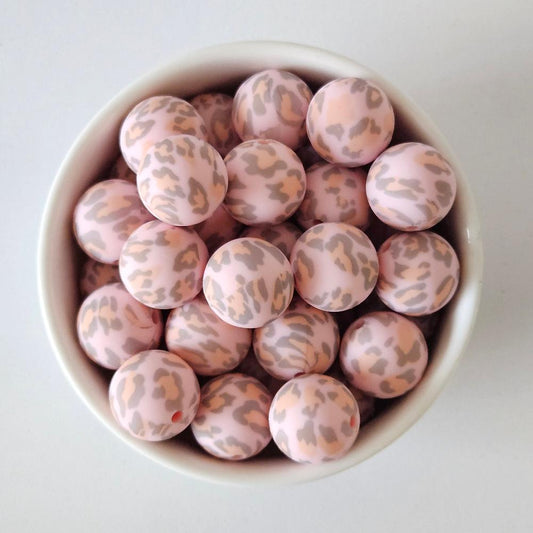 pastel pink leopard silicone print beads