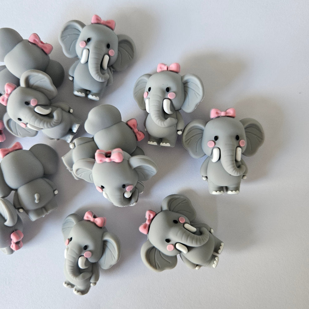 3D Pink Bow Elephant Silicone Bead - Hey Beadly