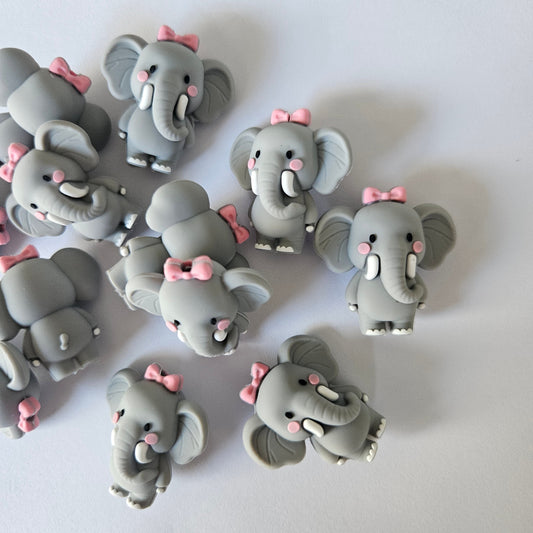 3D Pink Bow Elephant Silicone Bead - Hey Beadly