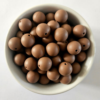Brownie 15mm round silicone beads  - Hey Beadly