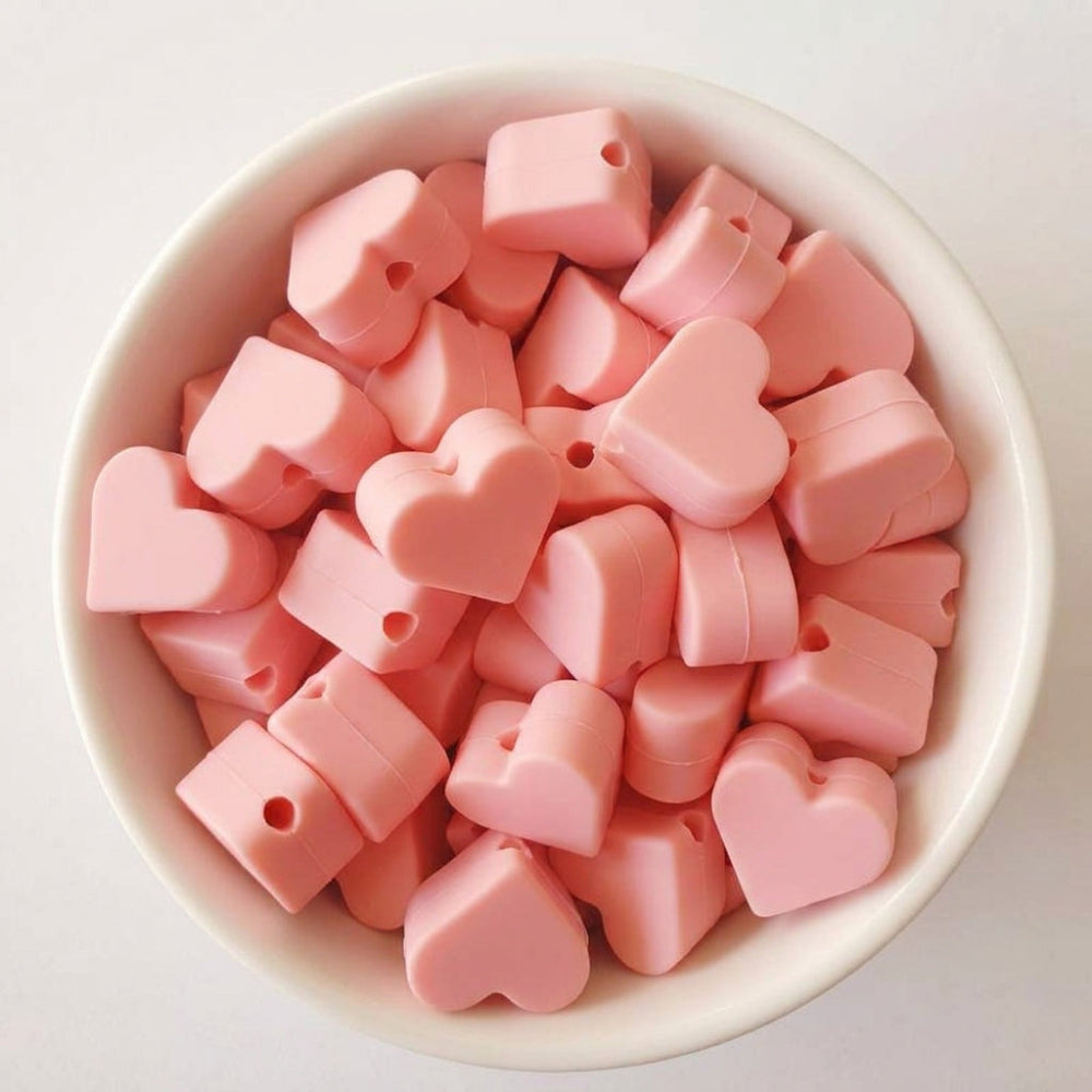 Candy pink mini heart silicone beads - Hey Beadly