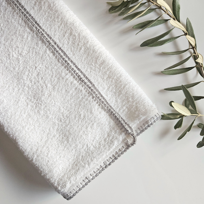 Cotton Baby Towel with Light Grey Crochet Edge - Hey Beadly
