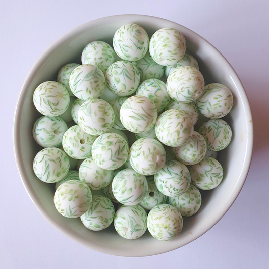 Green Leaves Silicone Print Beads - Hey Beadly