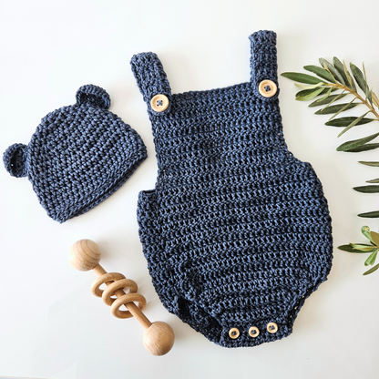 Navy Cotton Crochet Romper | Hey Beadly
