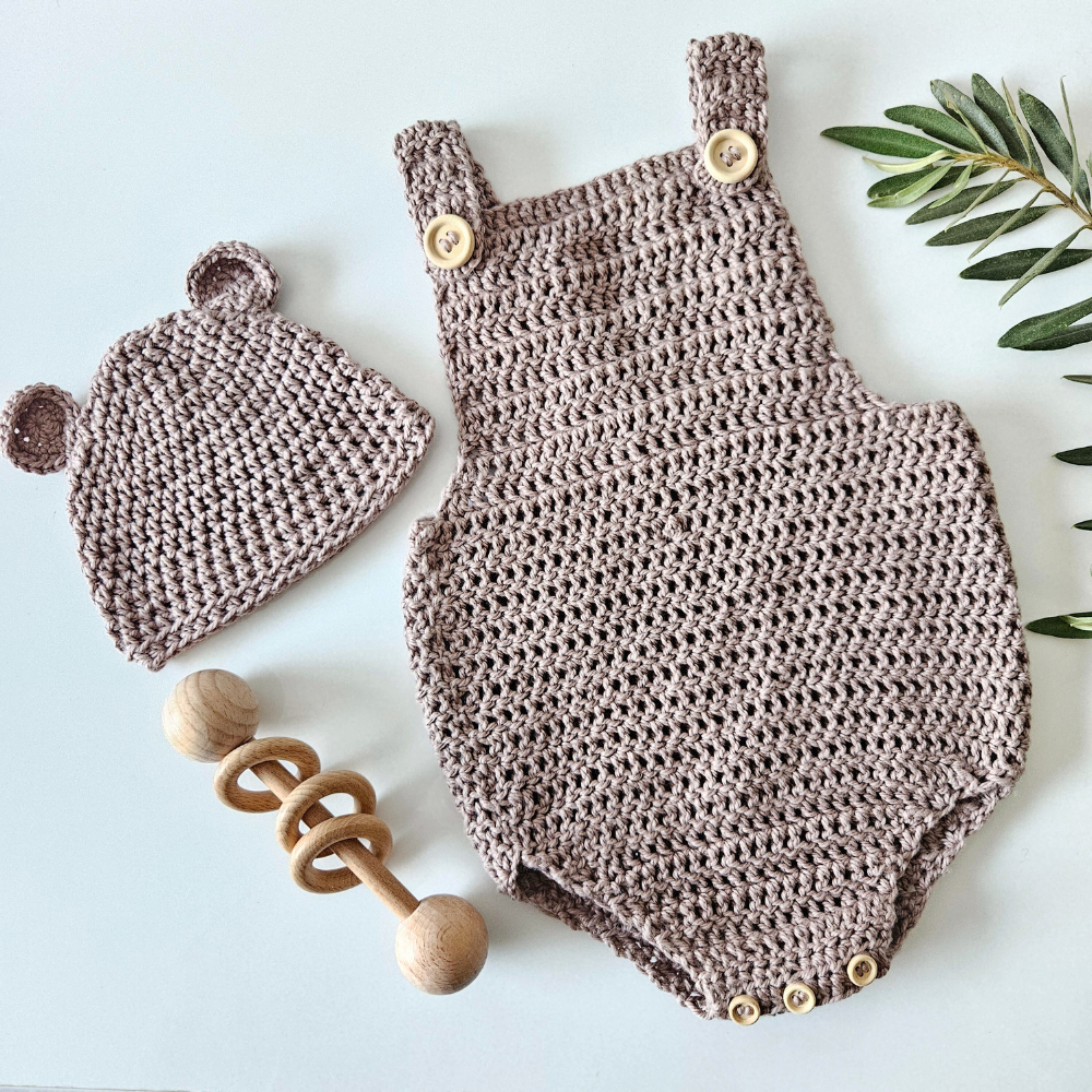 Oatmeal Cotton Crochet Romper | Hey Beadly