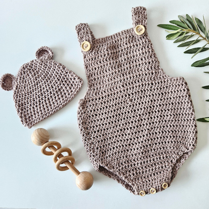 Oatmeal Cotton Crochet Romper | Hey Beadly