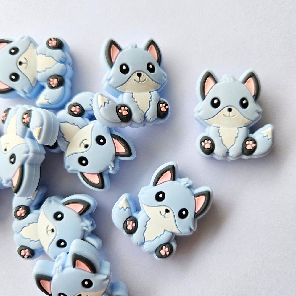 Pastel Blue Baby Fox Silicone Beads - Hey Beadly