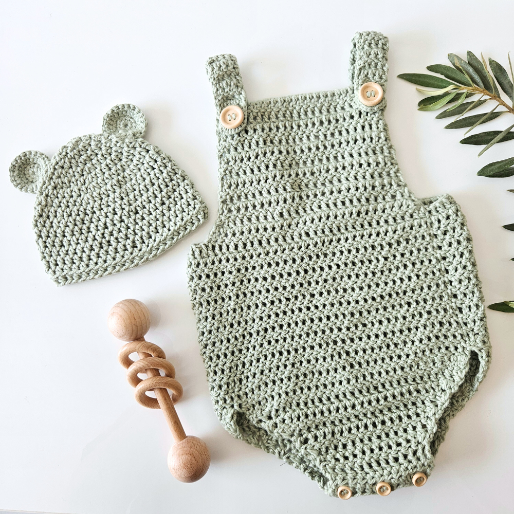 Sage Cotton Crochet Romper | Hey Beadly