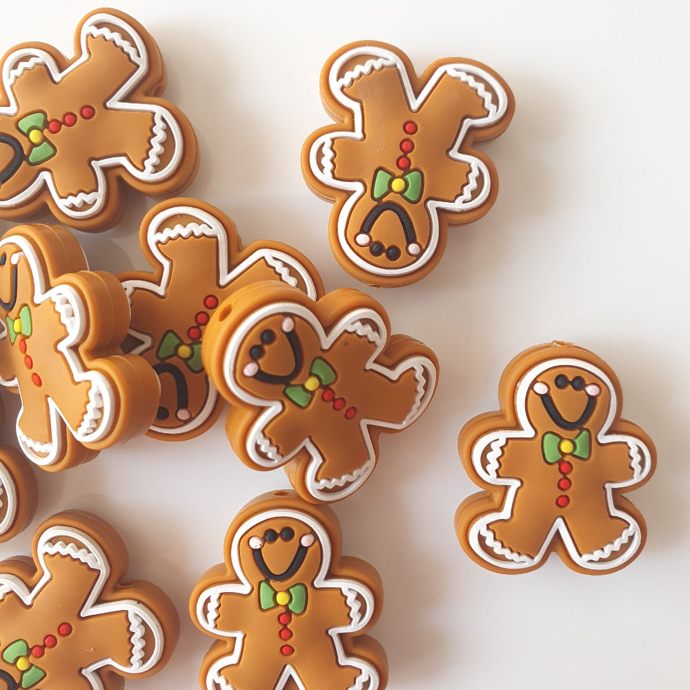 Silicone Rust Gingerbread Man Beads