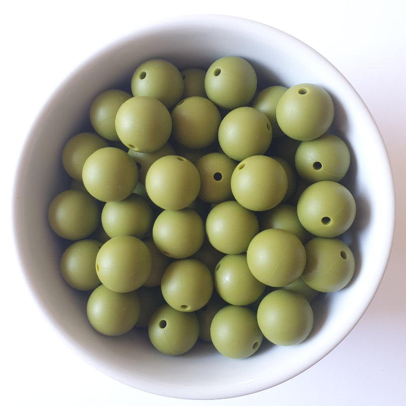 army green round silicone beads - hey beadly