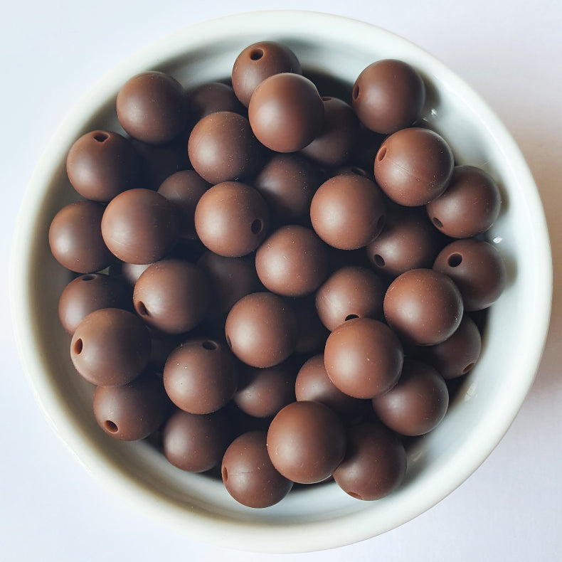chocolate round silicone beads - hey beadly