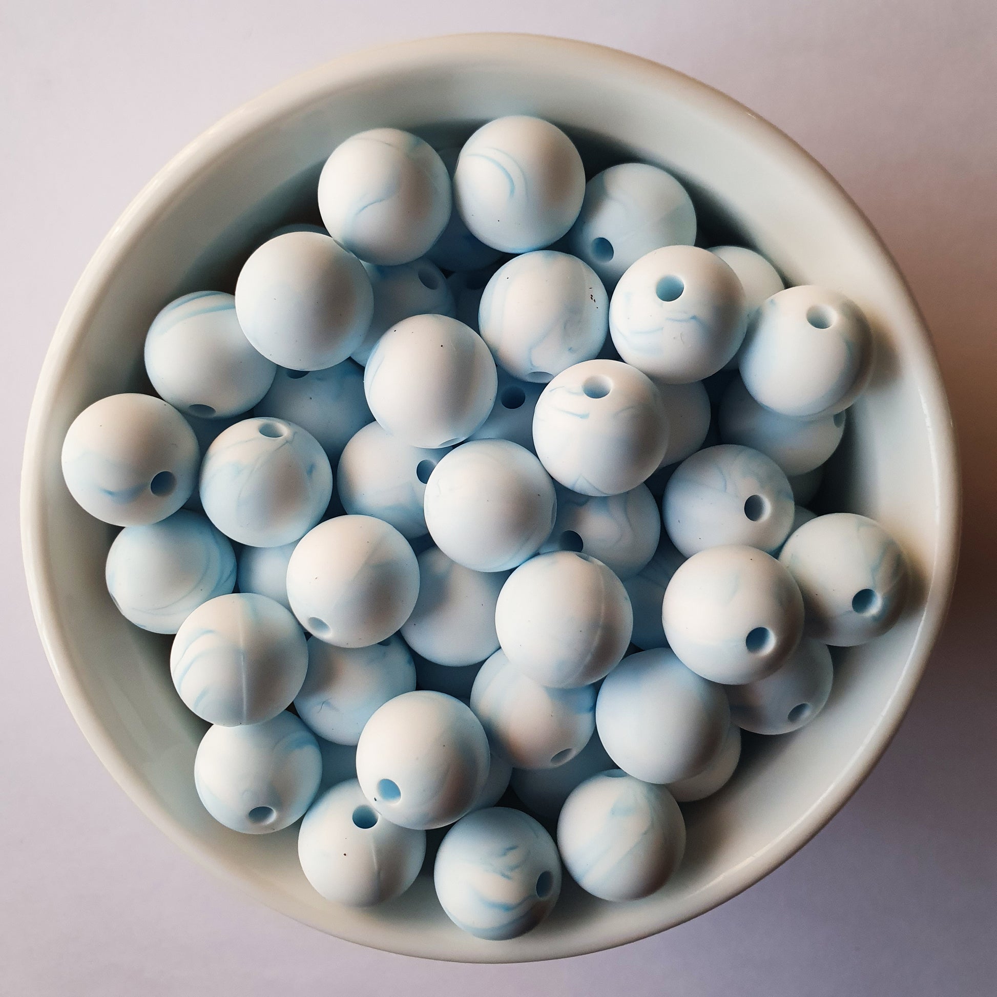 marble blue round silicone beads - hey beadly