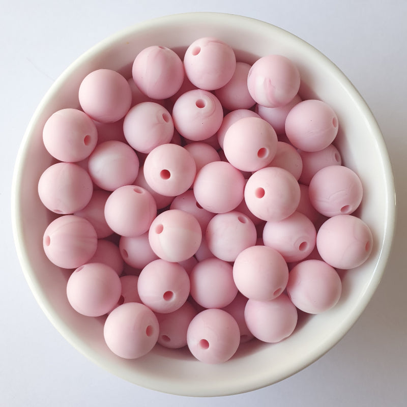 marble pink round silicone beads - hey beadly