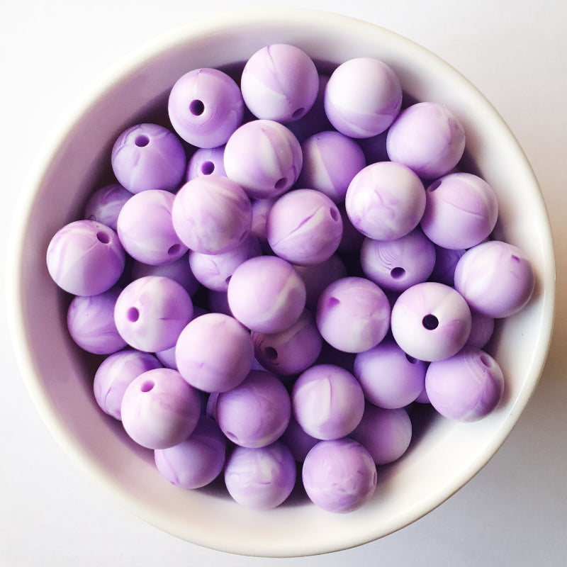 marble purple round silicone beads - hey beadly