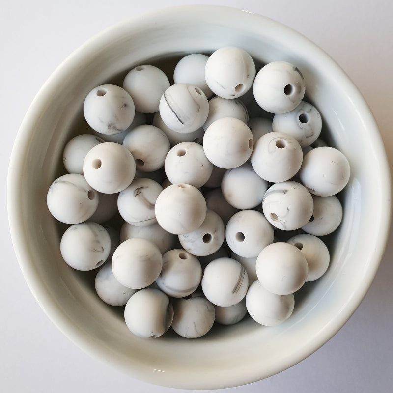 marble round silicone beads - hey beadly