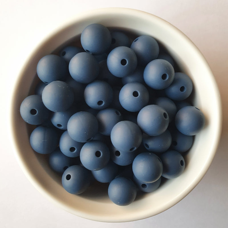 dusty navy round silicone beads - hey beadly
