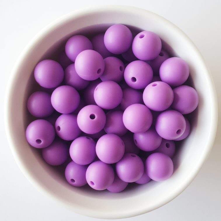 pruple round silicone beads - hey beadly