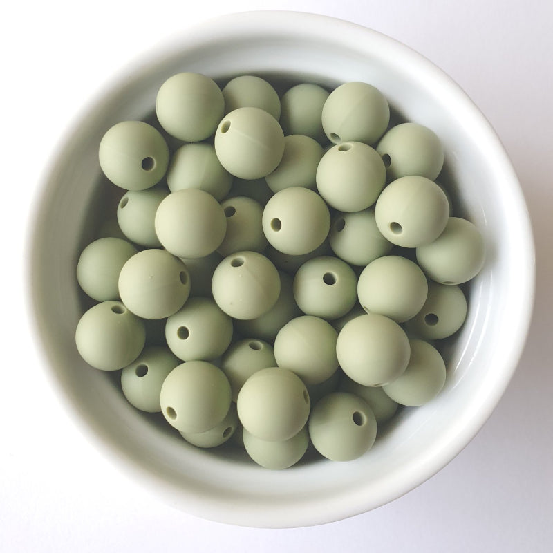 sage round silicone beads - hey beadly