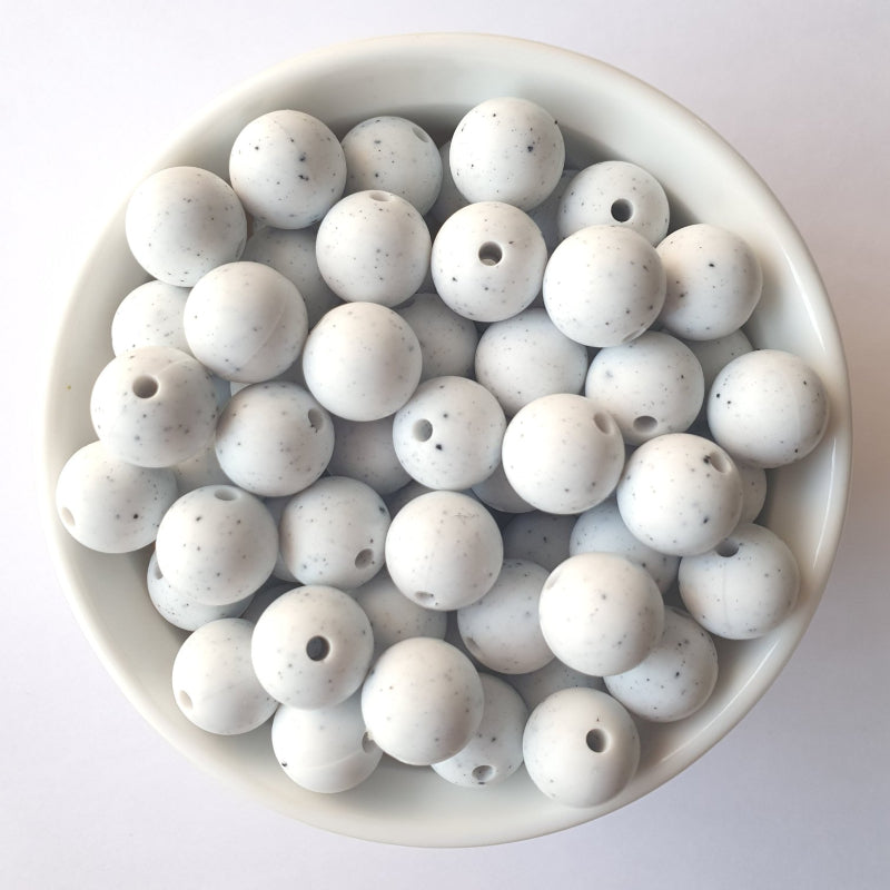 speckled granite white round silicone beads - hey beadly