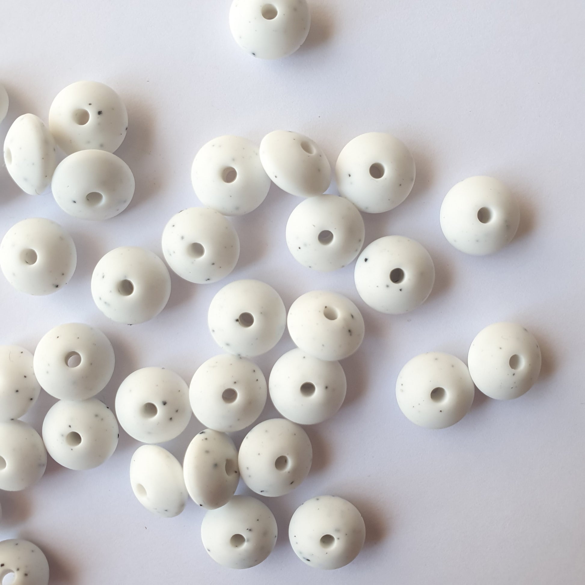 Granite White Silicone Lentil Beads