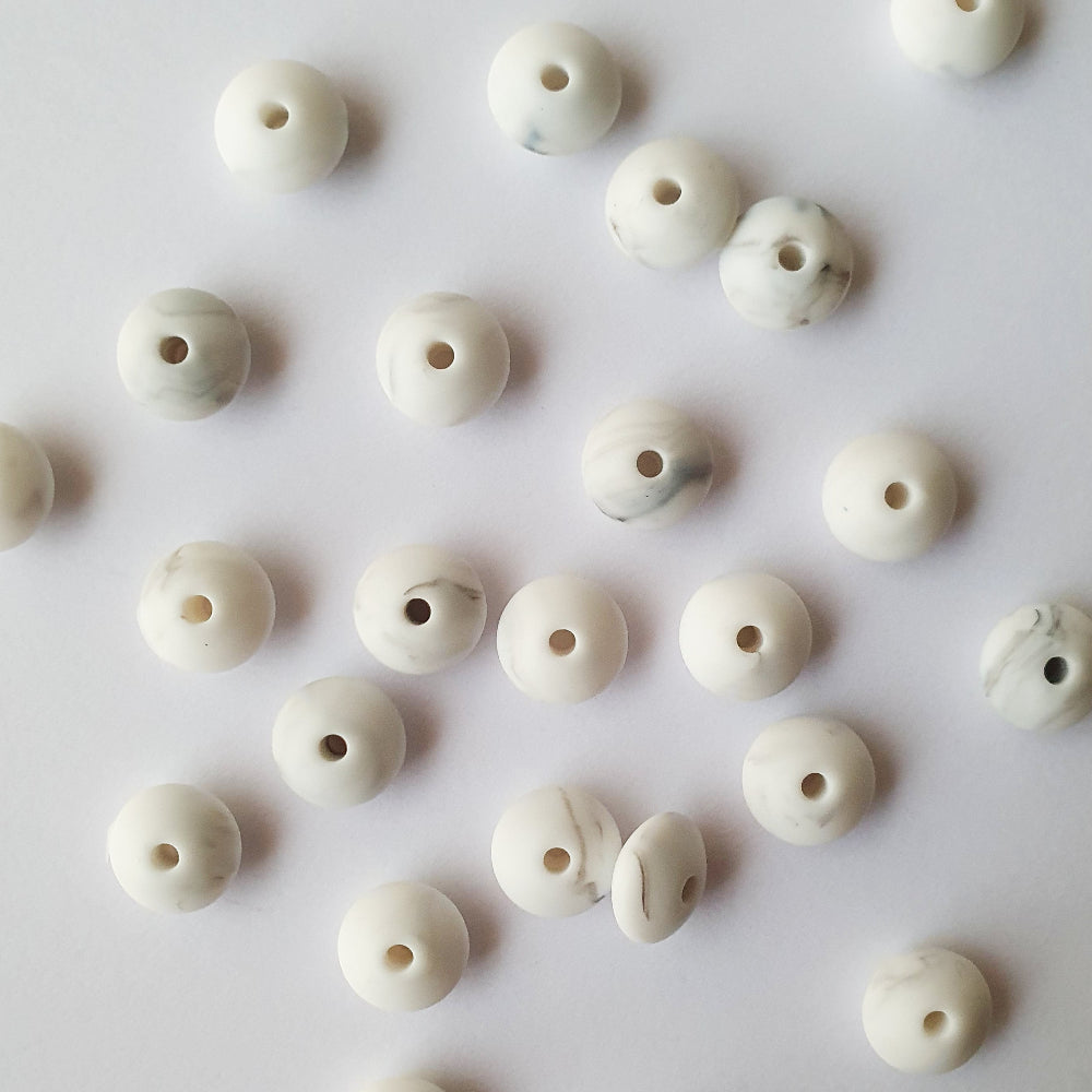 marble white lentil silicone beads - Hey Beadly