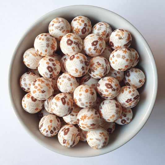 Autumn Floral Print Silicone Beads - Hey Beadly
