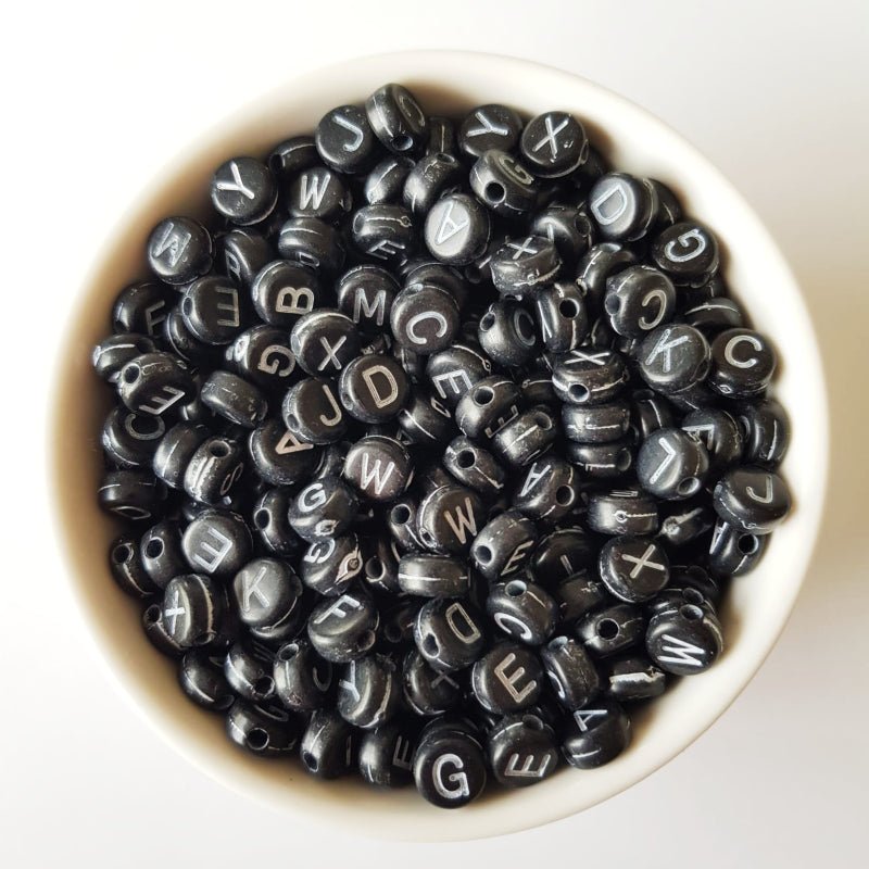 Black Round Acrylic Alphabet Beads - Hey Beadly