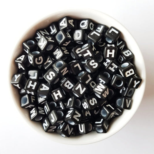 Black Square Acrylic Alphabet Beads - Hey Beadly