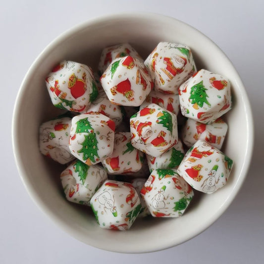 Christmas Silicone Print Hexagon Beads - Hey Beadly
