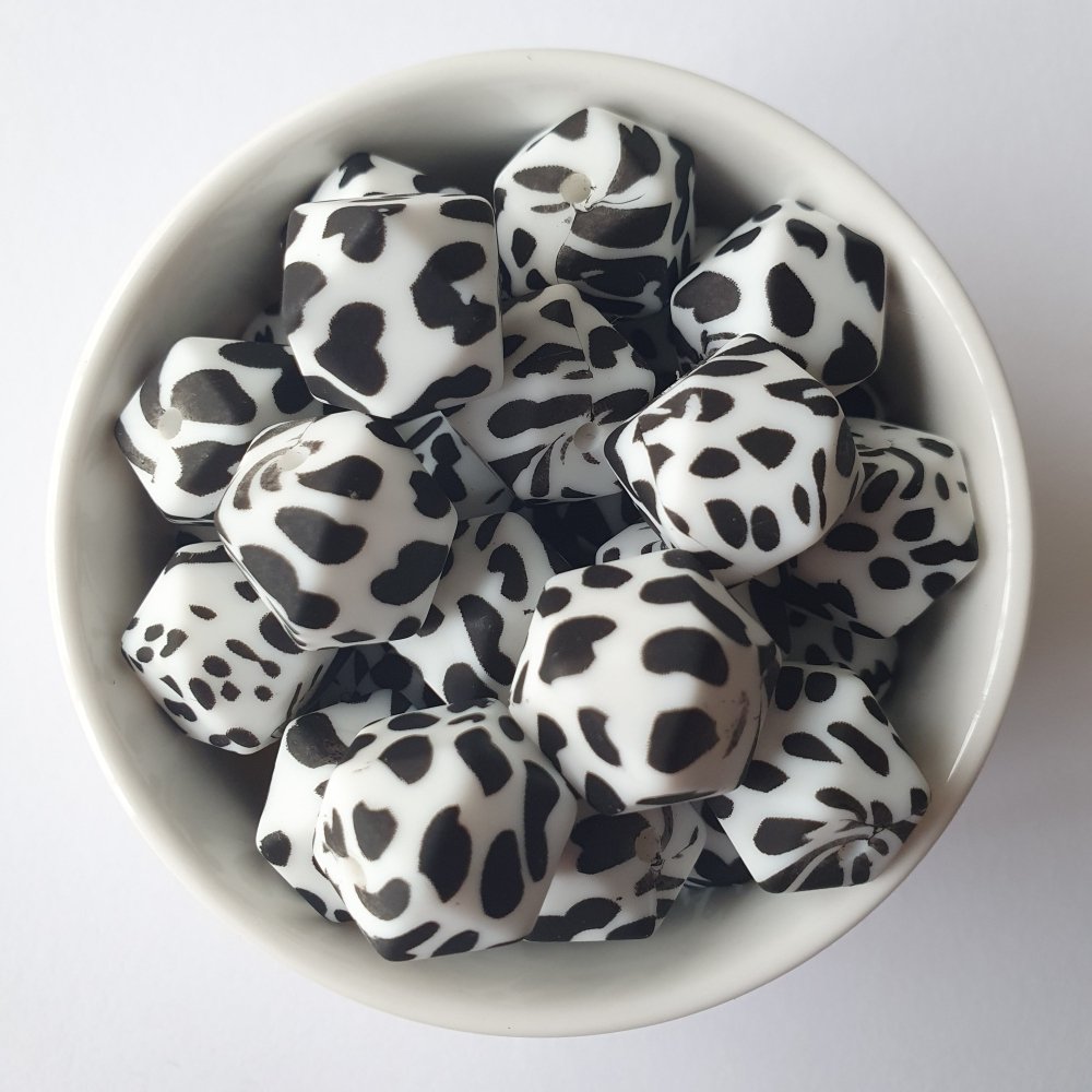 Cow Print Silicone Hexagon Beads - Hey Beadly