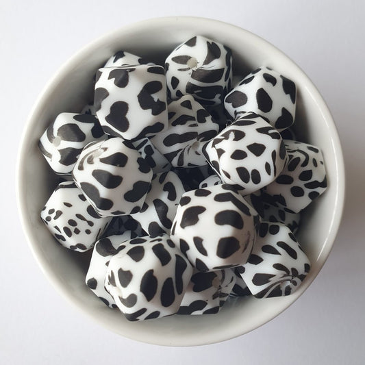 Cow Print Silicone Hexagon Beads - Hey Beadly