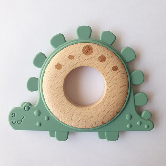 Dinosaur Silicone and Beech Wood Teether - Feldspar - Hey Beadly