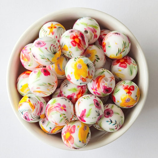 Floral Silicone Print Beads - Hey Beadly