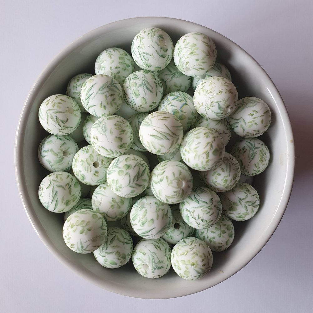 Green Leaves Silicone Print Beads - Hey Beadly