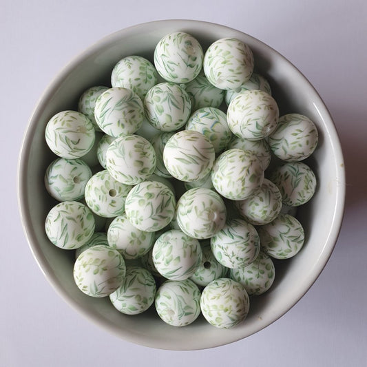 Green Leaves Silicone Print Beads - Hey Beadly
