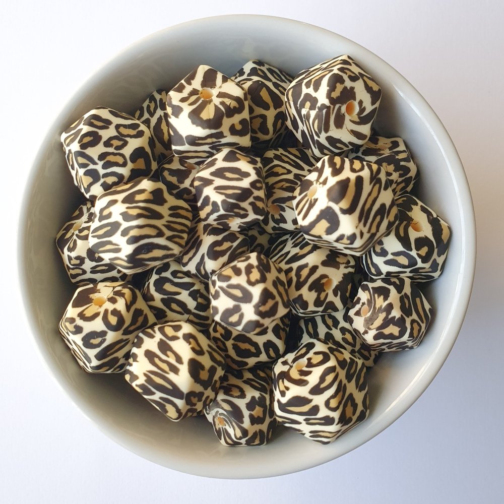 Leopard Print Silicone Hexagon Beads - Hey Beadly