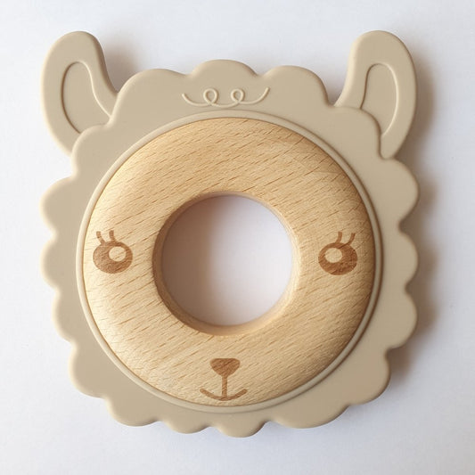 Llama Silicone and Beech Wood Teether - Doeskin - Hey Beadly