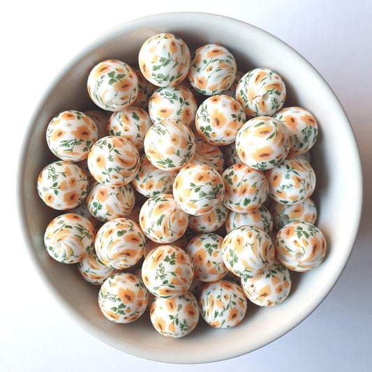 Peach Floral Print Silicone Beads - Hey Beadly
