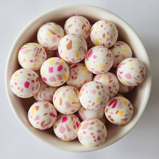 Pink Terrazzo Silicone Print Beads - Hey Beadly