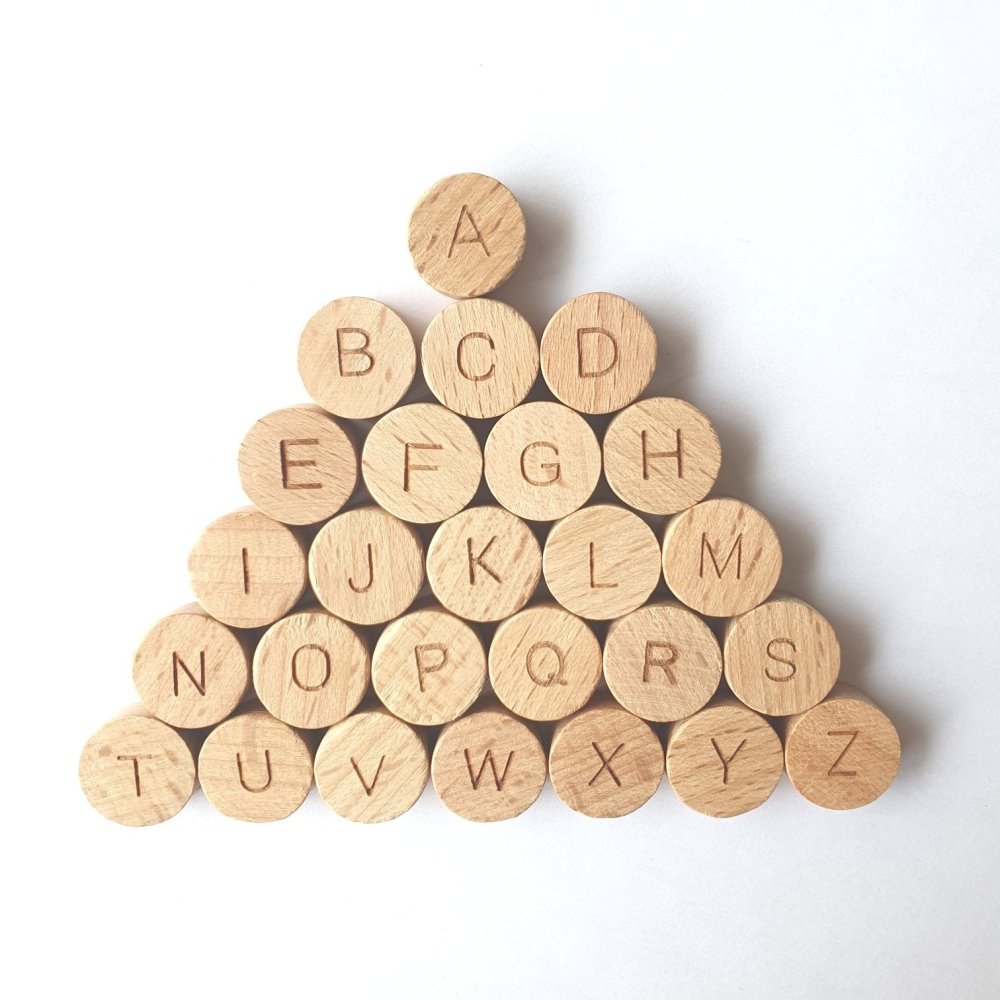 Round Beech Wood Alphabet Beads - Hey Beadly